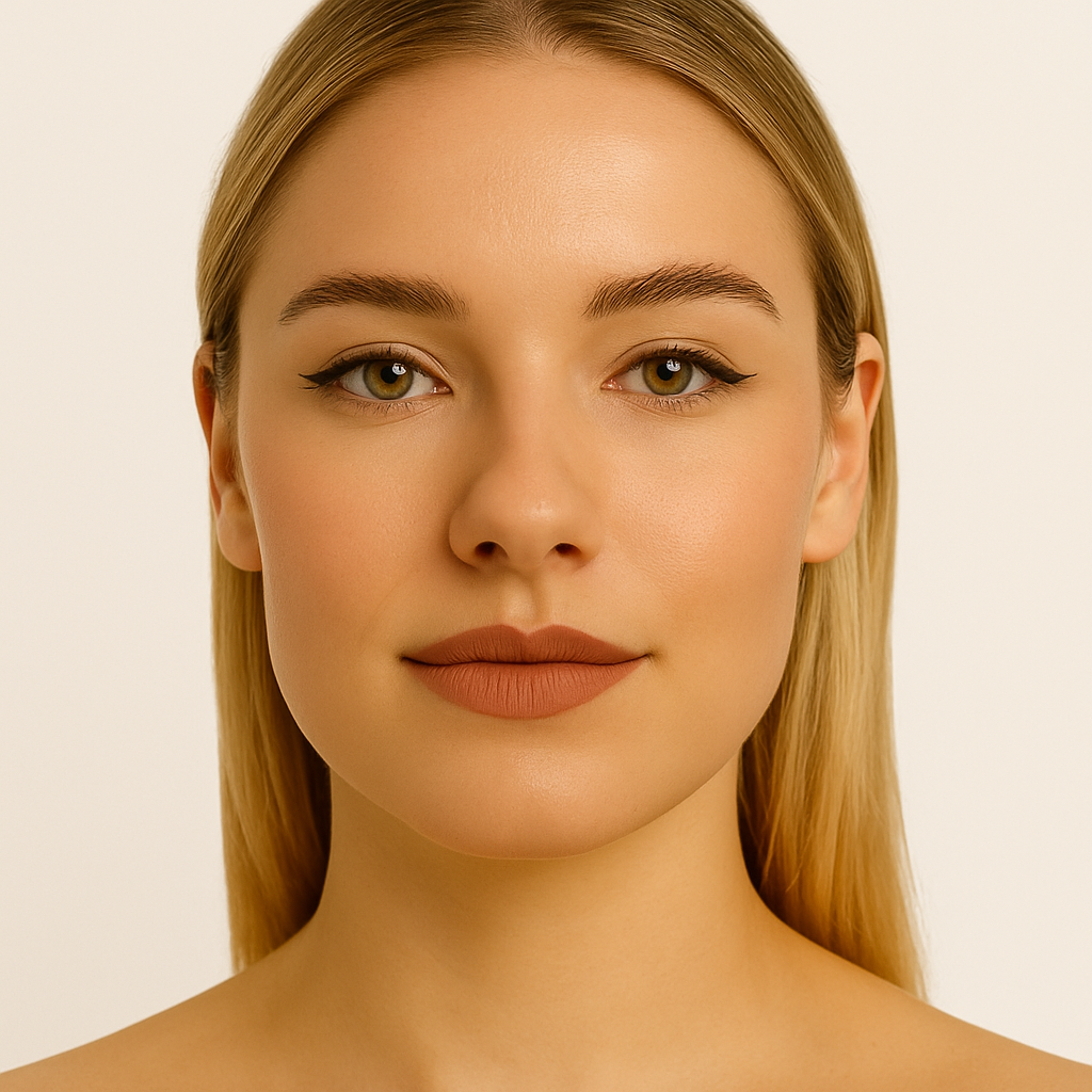 Model with Creamy Matte Lipstick in the shade Blissful