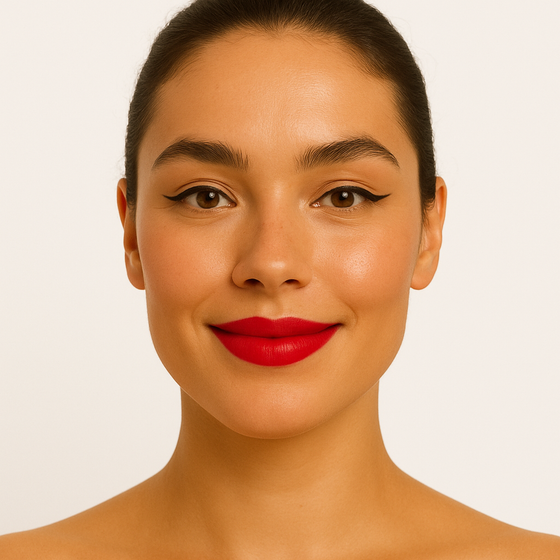 Model with Creamy Matte Lipstick in the shade Desire