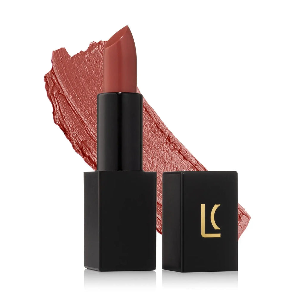 Lucky Chick Creamy Matte Lipstick in Paradise shade – hydrating long wear vegan lipstick.