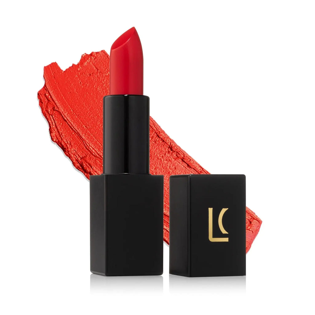 Lucky Chick Creamy Matte Lipstick in Courage shade – hydrating long wear vegan lipstick.