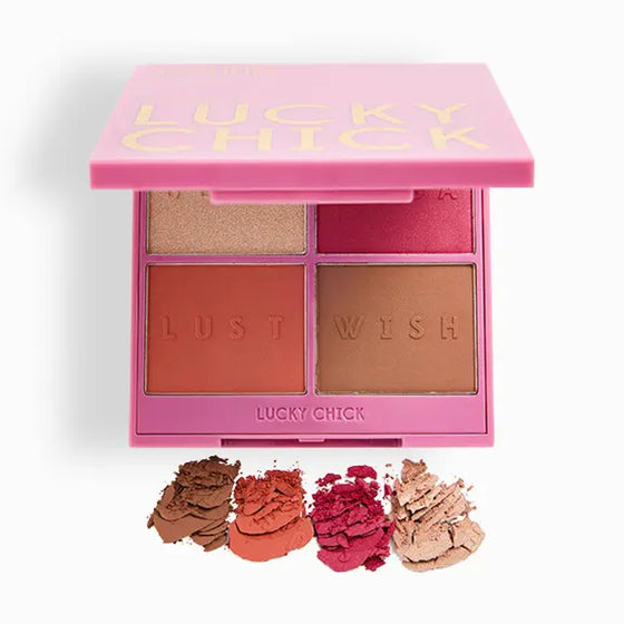 Angel Baby Face Palette by Lucky Chick — radiant blush, bronzer, and highlighter powders in peach, rose, and champagne tones for a soft, luminous glow.