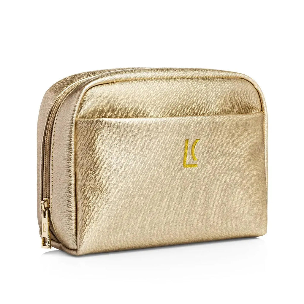 Vegan Faux leather cosmetic bag, lux outer, water resistant inner, custom gold zipper pulls that feel great.Vegan Cosmetic Bag